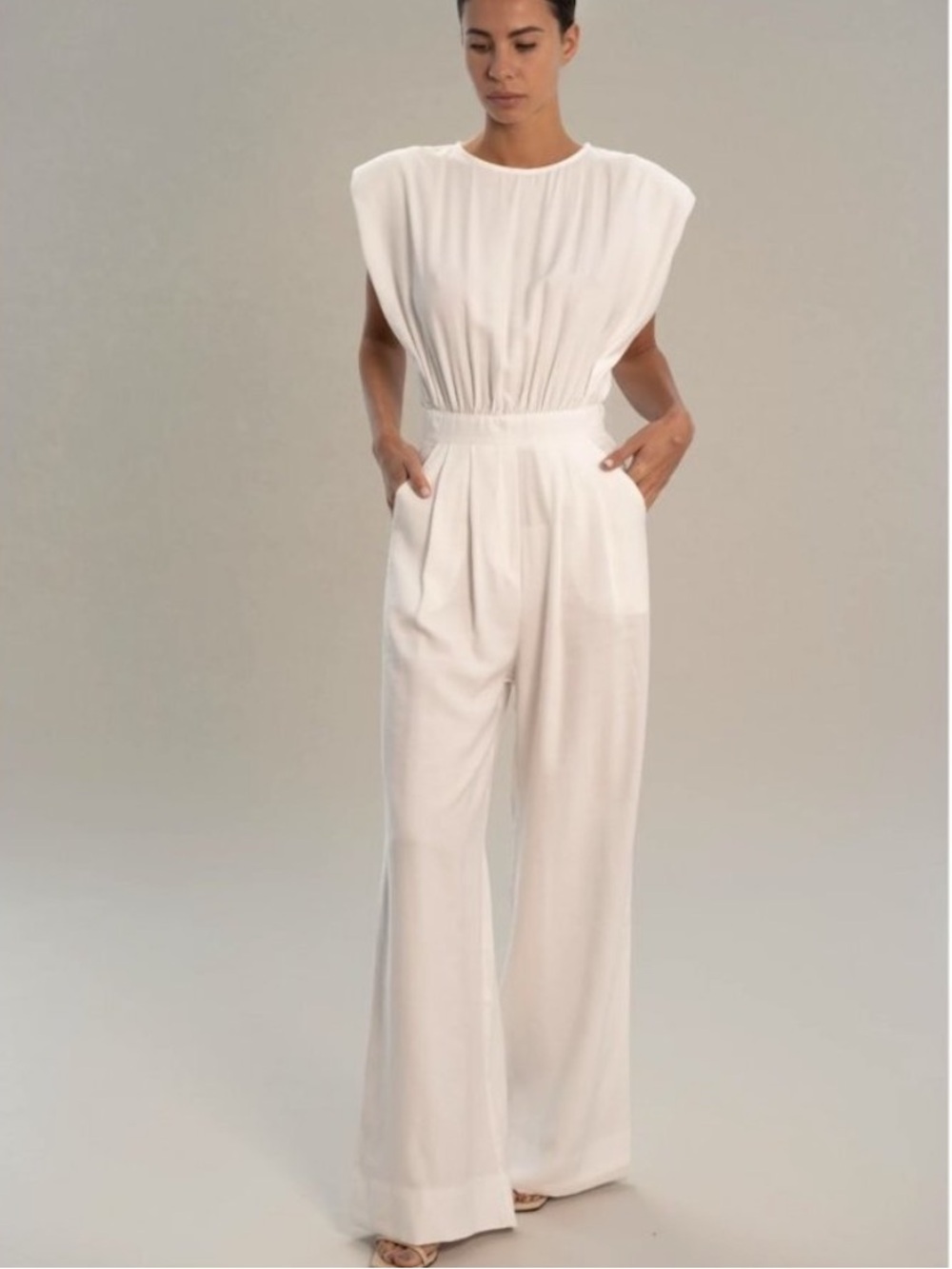 Nonchalant Label Josie Padded Shoulder Wide-Leg Jumpsuit